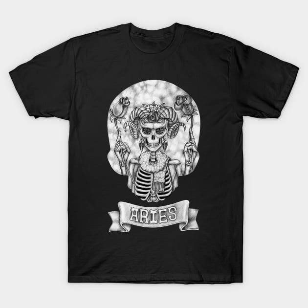 Zodiac aries skull. T-Shirt by Jiewsurreal